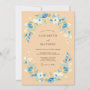 Invitation Mariage de printemps radiant bleu pêche