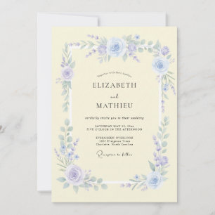Invitation Mariage de printemps raffiné au bleu pervenche