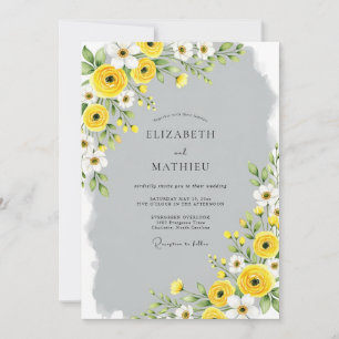 Invitation Mariage de printemps raffiné gris jaune