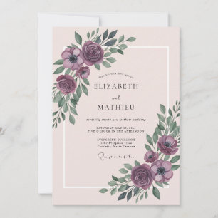 Invitation Mariage de printemps raffiné prune