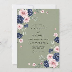 Invitation Mariage de printemps romantique aux fleurs navales