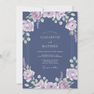 Invitation Mariage de printemps romantique bleu ardoise