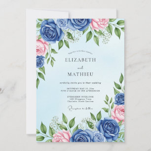 Invitation Mariage de printemps romantique bleu royal