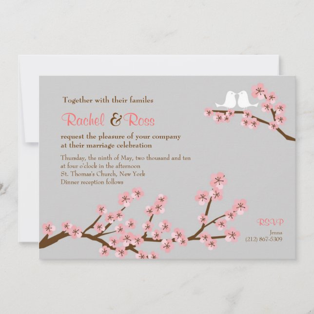 Invitation Mariage de printemps rose et gris pour la fleur de (Devant)