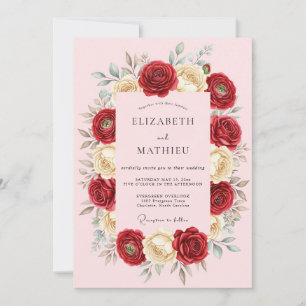 Invitation Mariage de printemps rose romantique rouge