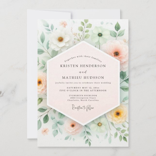 Invitation Mariage de printemps serein vert menthe (Devant)