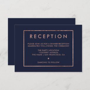 Invitation mariage de réception bleu marine rose