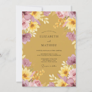 Invitation Mariage de récolte florale ocre