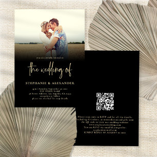 Invitation Mariage de recouvrement photo noir de code QR Gold