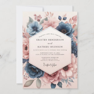 Invitation Mariage de rêve aux fleurs bleu poussière