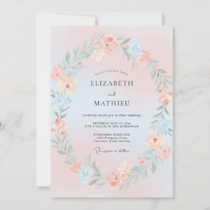 Invitation Mariage de rêve rose pastel et bleu printemps