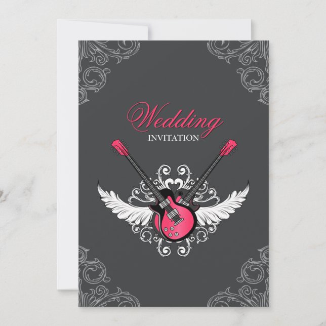 Invitation Mariage de rock et de roll Fuchsia Grey (Devant)