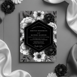 Invitation Mariage de Romance Opulente à Fleurs Noires