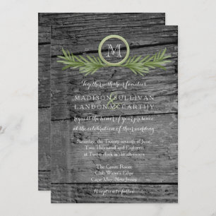Invitation Mariage de romarin et de bois rustique