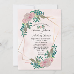 Invitation Mariage de Rose de couleur vive géométrique