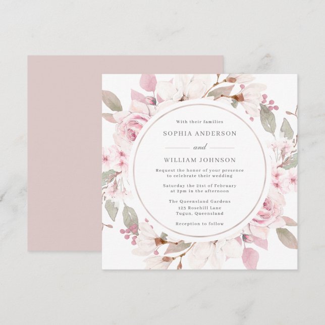 Invitation Mariage de Rose de  de courroie couleur flou Dusty (Devant / Derrière)