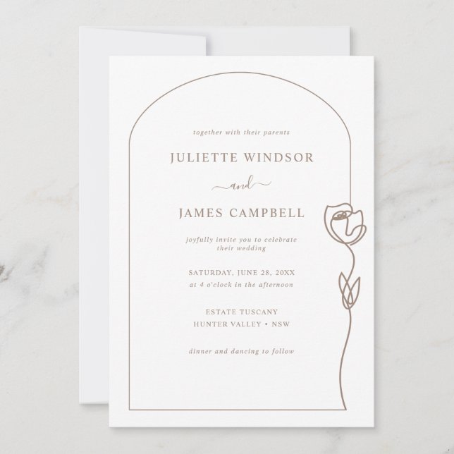 Invitation Mariage de Rose de dessin de ligne (Devant)