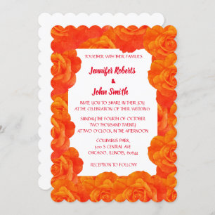 Invitation Mariage de Rose de Fleurs de code QR orange brûlée