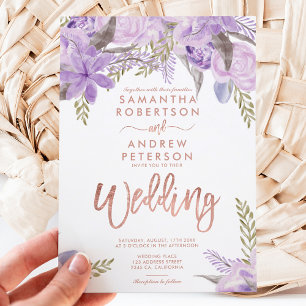 Invitation Mariage de rose de lavande violet de fleurs
