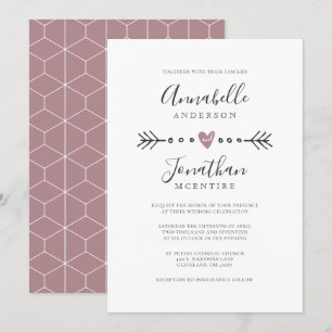 Invitation Mariage de Rose Dusty de coeur et de flèche de géo