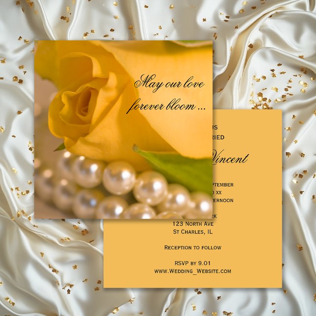Invitation Mariage de rose et perles jaunes (Créateur téléchargé)