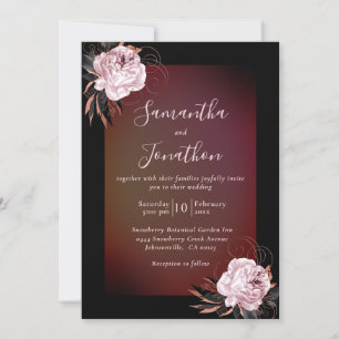 Invitation Mariage de Rose gothique noir de Bourgogne