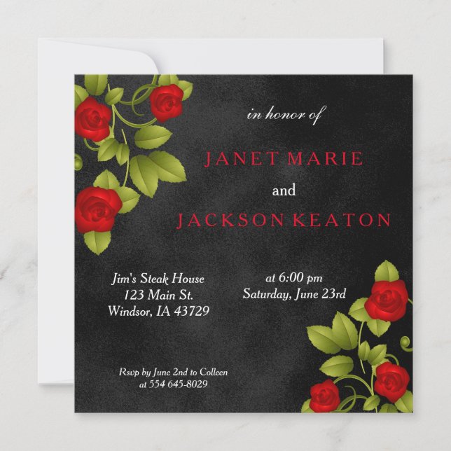 Invitation Mariage de rose noir et rouge (Devant)