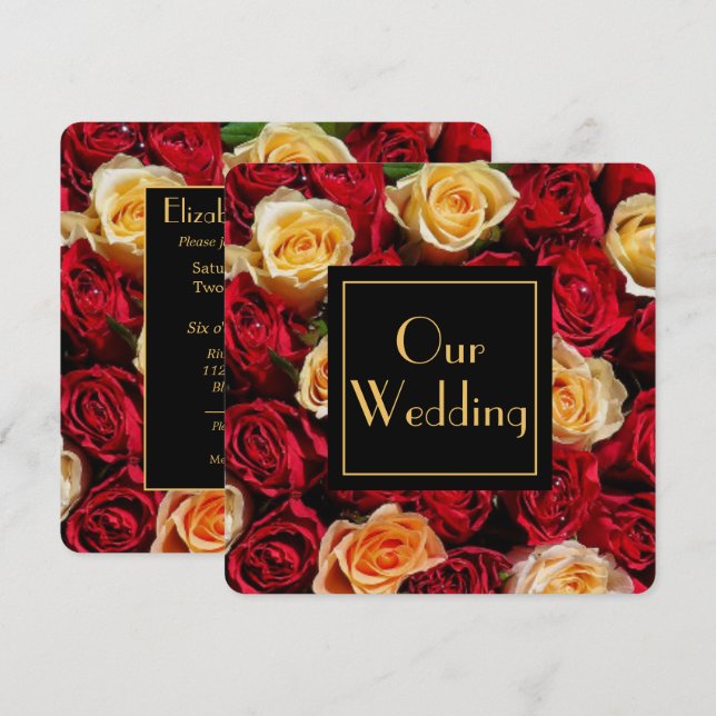 Invitation Mariage de Rose rouge et jaune (Devant / Derrière)