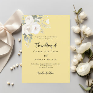 Invitation Mariage de roses blanches jaunes crème à beurre