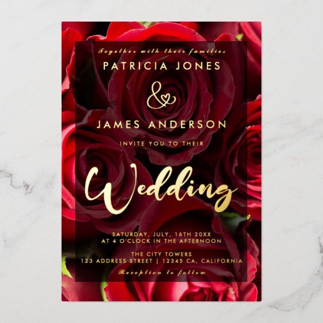 Invitation Mariage de roses rouges classiques (Recto)