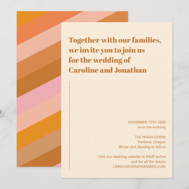 Invitation Mariage de rouille rose en terre cuite géométrique (Devant / Derrière)