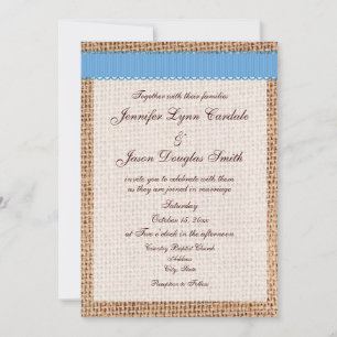 Invitation Mariage de ruban bleu Burlap imprimé par pays rust