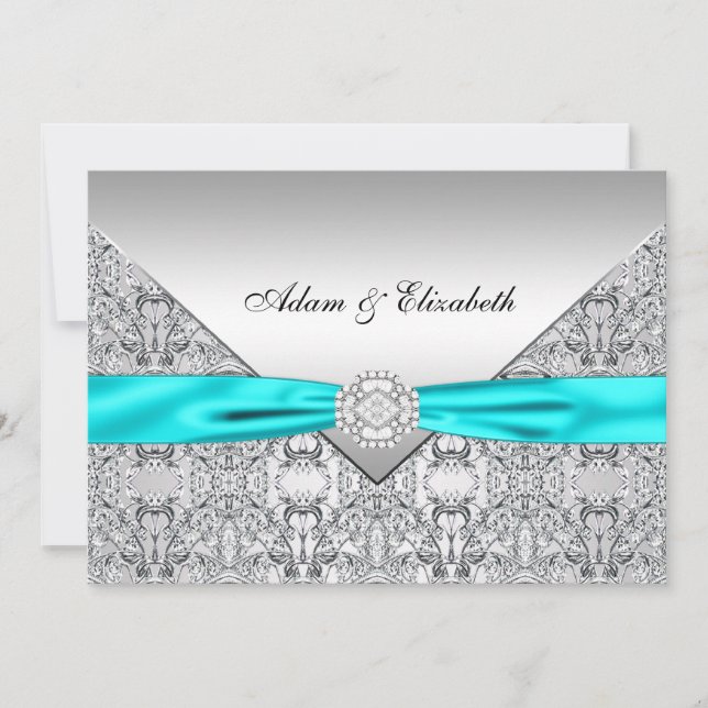 Invitation Mariage de ruban en dentelle bleue turquoise 5x7 (Devant)