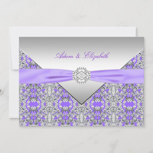 Invitation Mariage de ruban en dentelle violet lavande (Devant)
