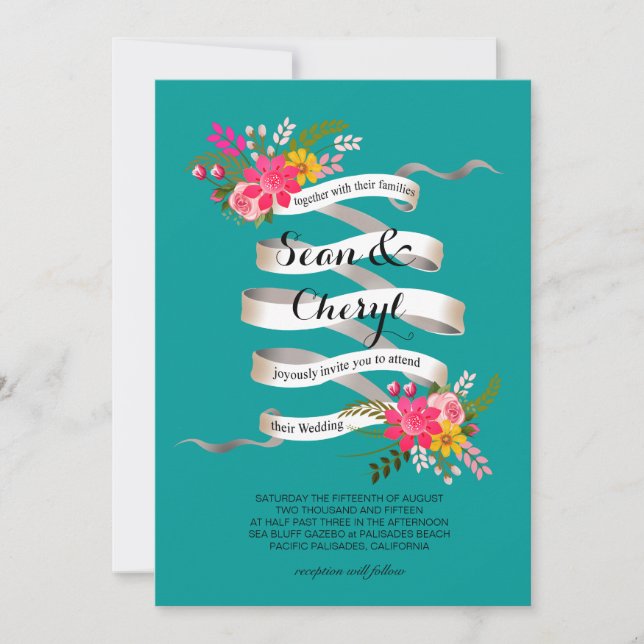 Invitation Mariage de ruban pour bannière de fleurs de folklo (Devant)