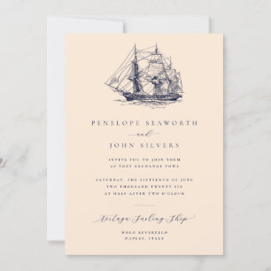 Invitation Mariage de sable d'illustration de navire nautique