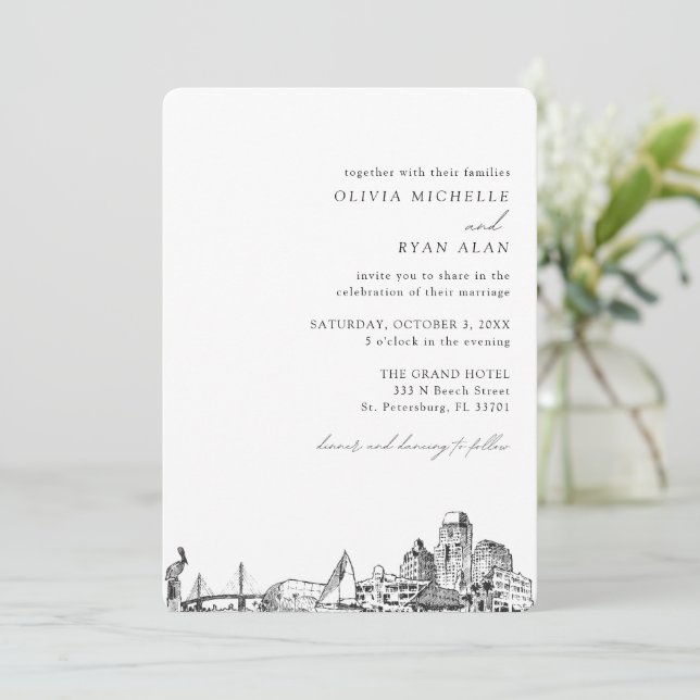 Invitation Mariage de Saint-Pétersbourg Élégant Skyline Invit (Debout devant)