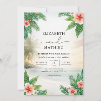 Invitation Mariage de scène de plage florale tropicale