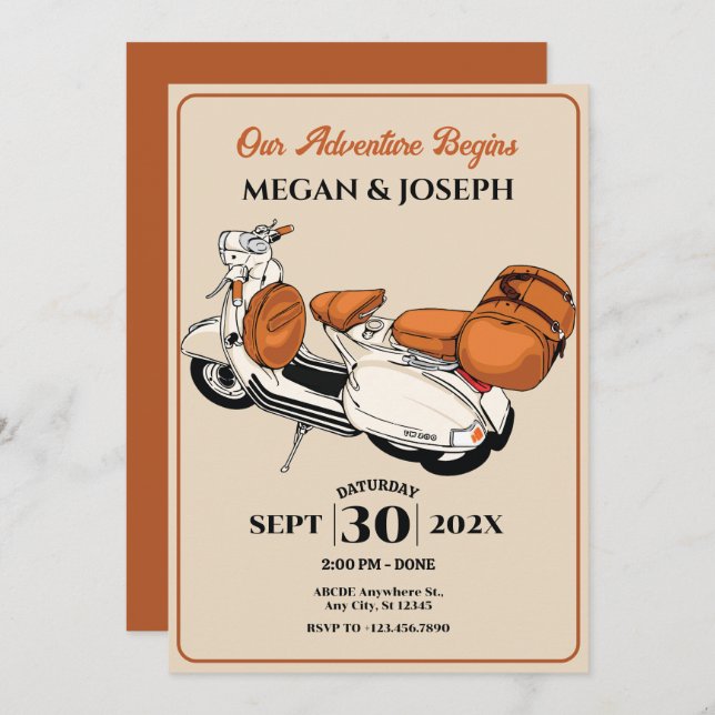 Invitation Mariage de scooter de crème (Devant / Derrière)