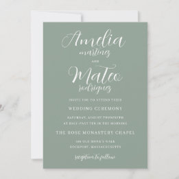 Invitation Mariage de script blanc minimaliste Sage Green