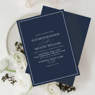 Invitation Mariage de script classique bleu de la marine offi