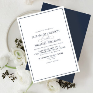 Invitation Mariage de script classique bleu de la marine offi