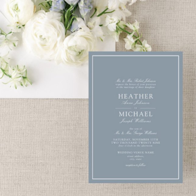 Invitation Mariage de script classique bleu foncé (Créateur téléchargé)