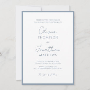 Invitation Mariage de script de bordure bleu simple et poussi