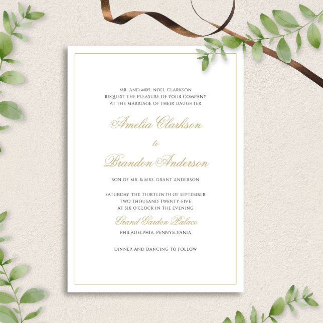 Invitation Mariage de script de bordure noir et or classique (Créateur téléchargé)