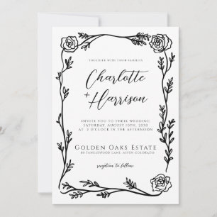 Invitation Mariage de script de cadre de fleurs