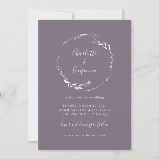 Invitation Mariage de script de couronne florale foncé Dusty  (Devant)