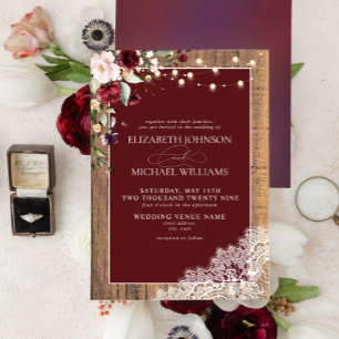 Invitation Mariage de script de dentelle en bois clair de Bou