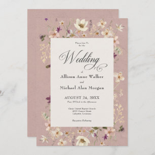Invitation Mariage de script de Fleur sauvage rose rustique