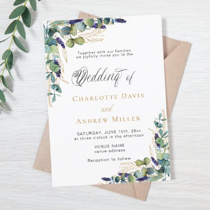 Invitation Mariage de script de lavande verte Eucalyptus